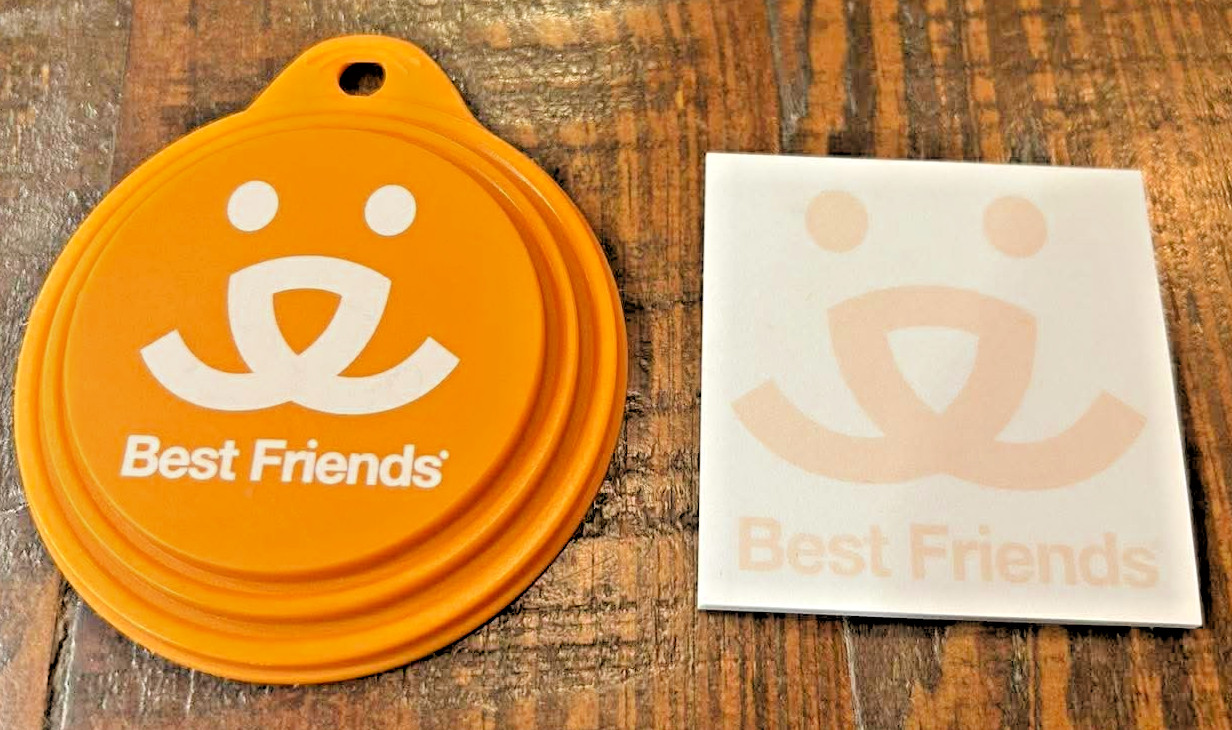 NEW Best Friends Animal Society Sanctuary Orange Logo Can Cover Lid and Post Its