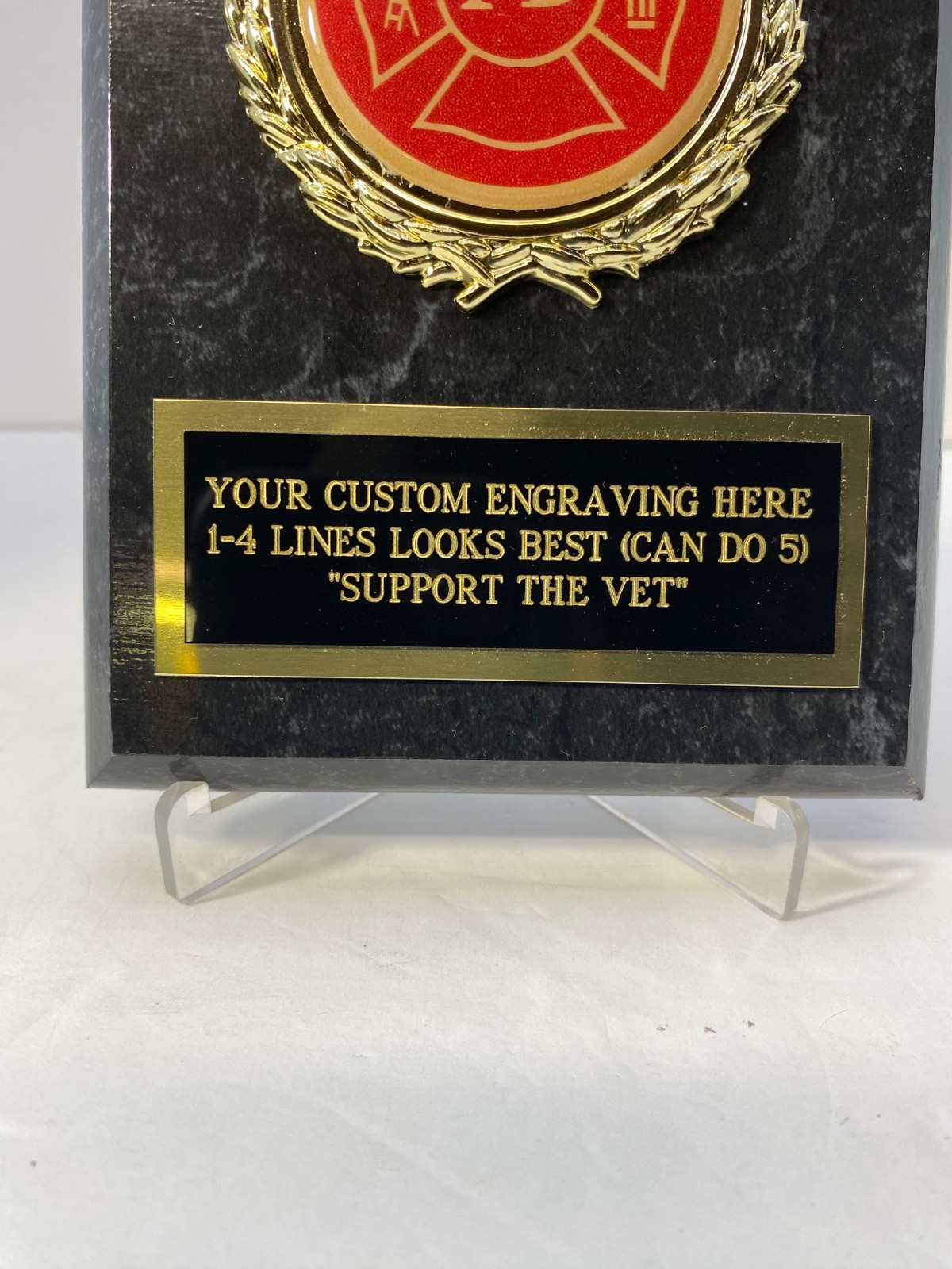 Fire Department Firefighter Award Plaque FREE Custom Engraving «Support the Vet»