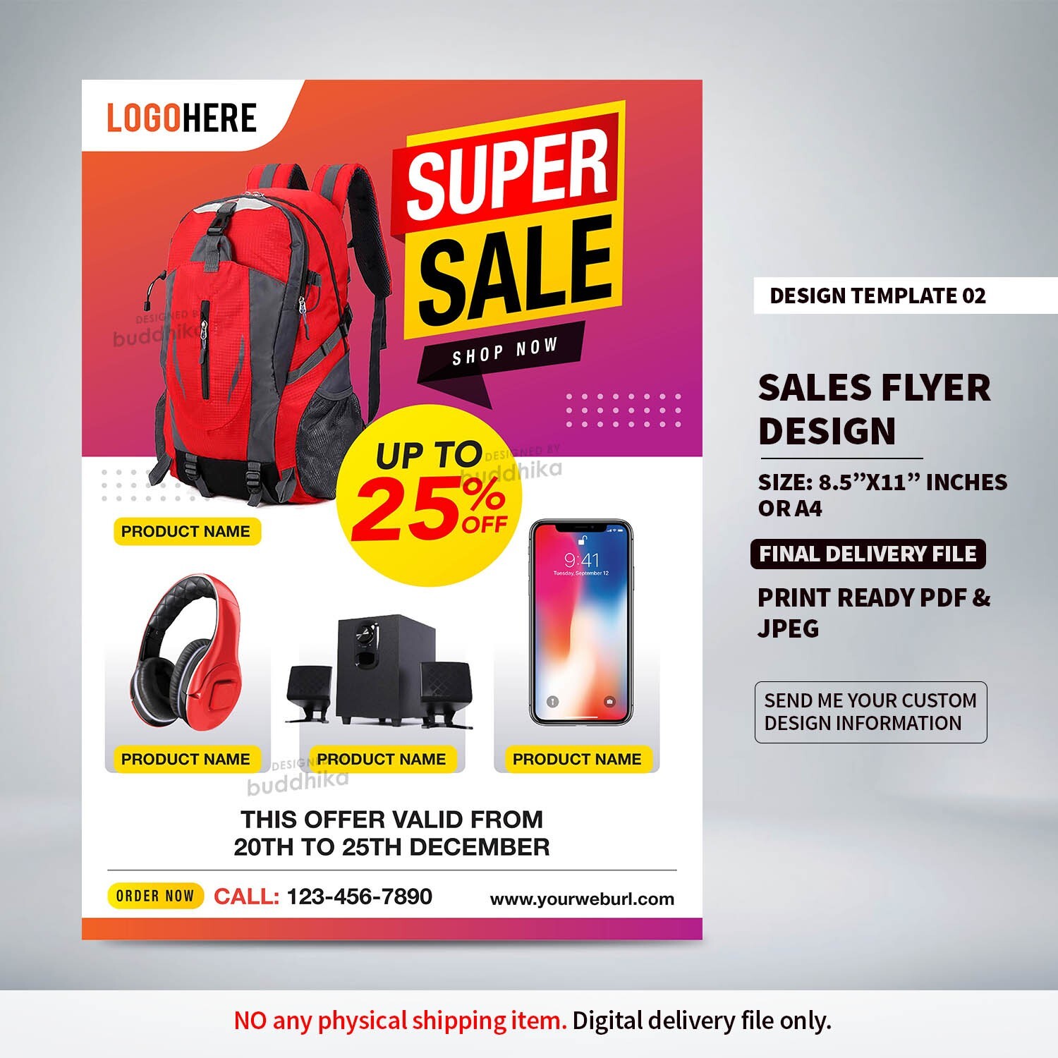 Sales Flyer Design 1 Side, JPG + Print Use pdf files. No Physical Item delivery