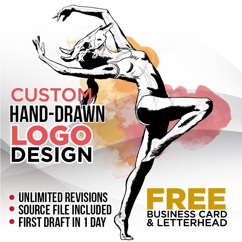CUSTOM HAND-DRAWN LOGO DESIGN – PROFESSIONAL SERVICE! – FREE BUSINESS CARD!