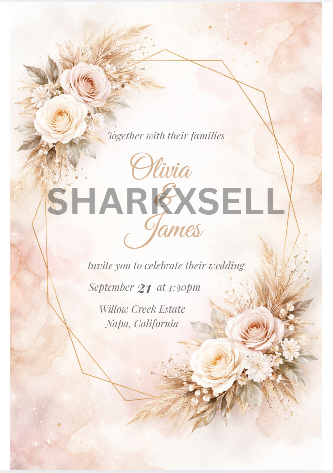 Editable Wedding Invitation Template Modern Invite Instant Download Canva