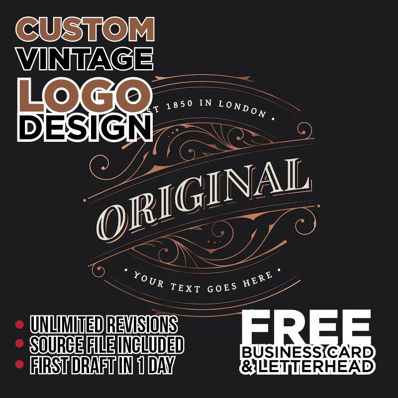 CUSTOM VINTAGE LOGO DESIGN – PROFESSIONAL SERVICE! – FREE BUSINESS CARD!