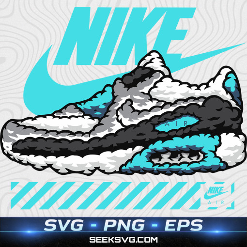 Cartoon Nike Air Max Sneaker Design – Bold SVG Illustration with Cyan Swoosh & S