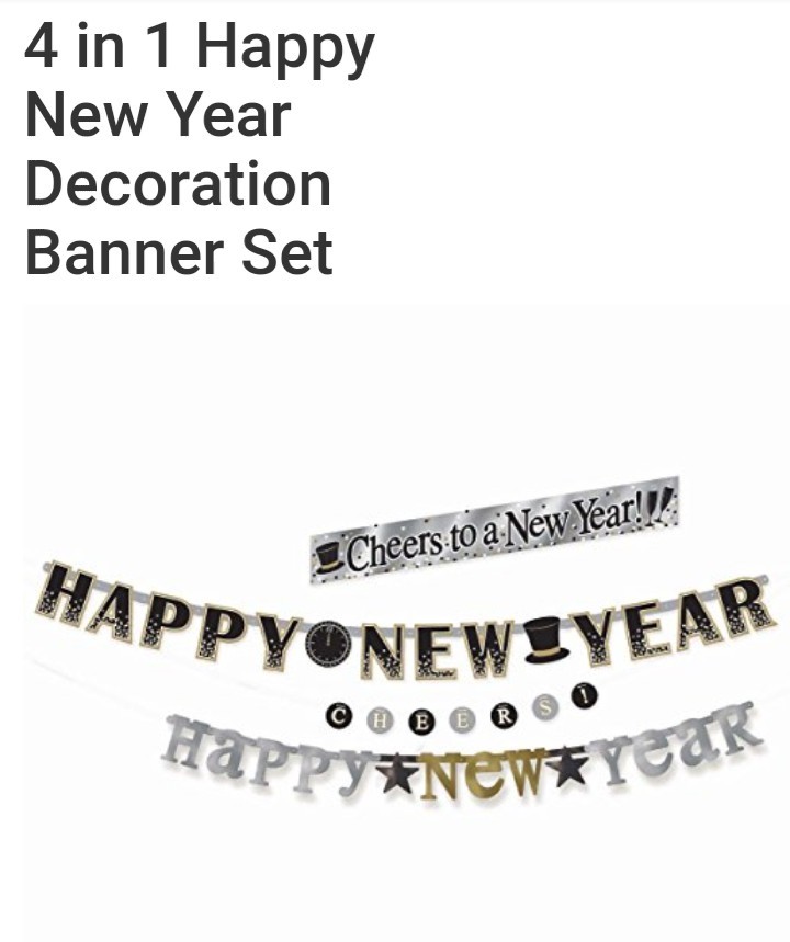 4 in 1 HAPPY NEW YEAR DECORATION BANNERS Gold, Silver and black **BRAND NEW**