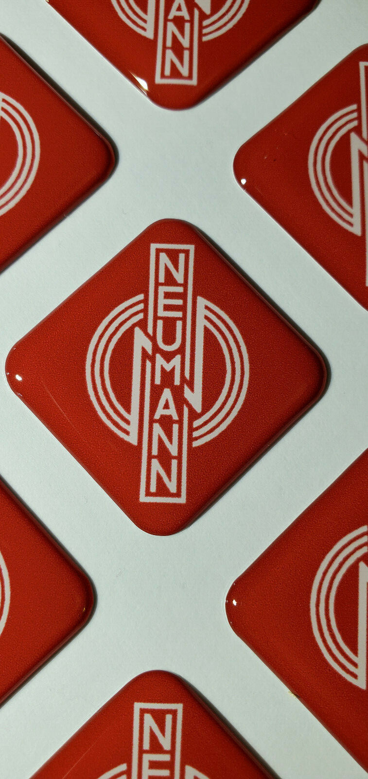 Custom Neumann Logo Dome Epoxy Badge Sticker- Red & White