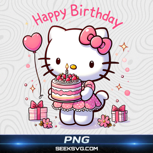 Hello Kitty Birthday PNG – Cute Kitty with Cake, Gifts, Balloons & Kawaii Party